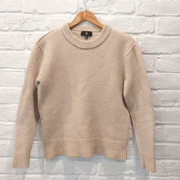 Banana Republic Wool Cotton Sweater M Beige Crewneck Sweater stitches inside-out - Picture 1 of 9